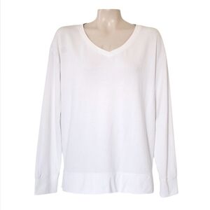 OGIO White V-Neck Long Sleeve Top Lightweight Relaxed Minimalist Basic L